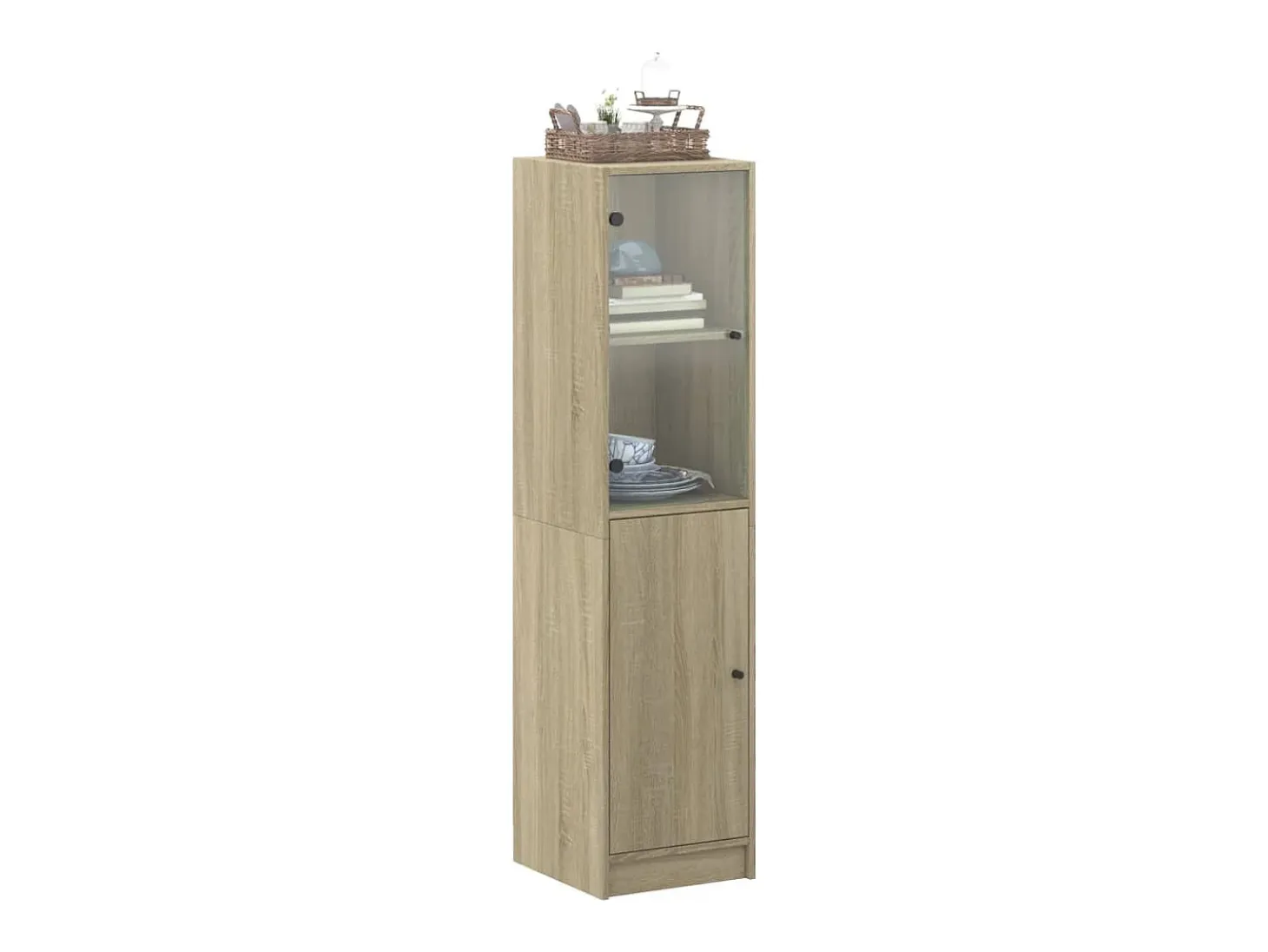 Aparador con puerta de vidrio roble Sonoma 35x37x142 cm ES749866