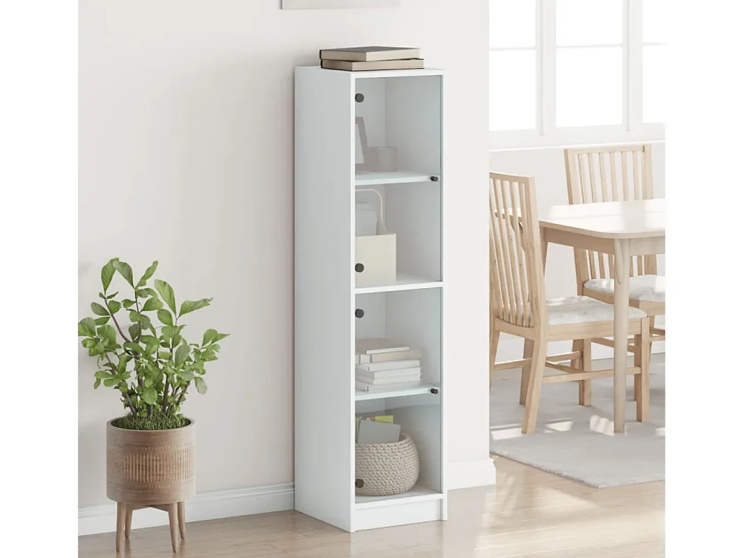 Aparador con puertas de cristal blanco 35x37x142 cm