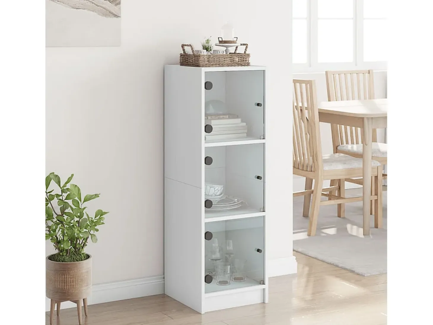 Aparador con puertas de cristal blanco 35x37x109 cm