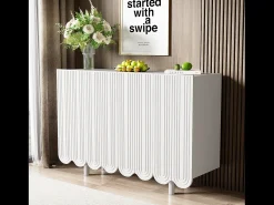 Aparador con puertas talladas en forma de gota, diseño moderno, MDF, blanco (120x37,5x80,8 cm)