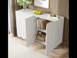 Aparador con puertas talladas en forma de gota, diseño moderno, MDF, blanco (120x37,5x80,8 cm)