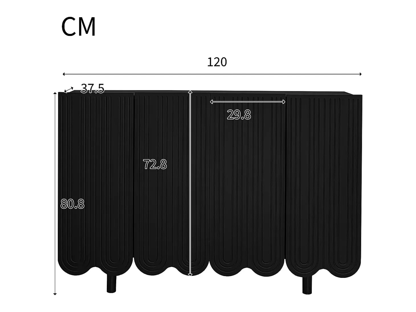 Aparador con puertas talladas en forma de gota, MDF, negro (120x37,5x80,8 cm)