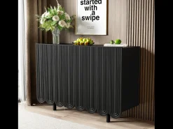 Aparador con puertas talladas en forma de gota, MDF, negro (120x37,5x80,8 cm)