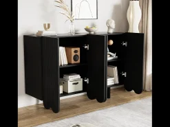 Aparador con puertas talladas en forma de gota, MDF, negro (120x37,5x80,8 cm)