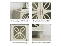 Aparador con puertas y cristal templado, MDF, color crema (80x38x87 cm)