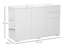 Aparador Conil Homcom 3 puertas + 2 cajones blanco 74x117x36 cm