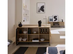 Aparador contemporáneo acanalado efecto madera de 2 puertas, 140cm