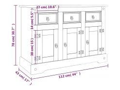 Aparador Corona madera maciza de pino gris 112x43x78 cm