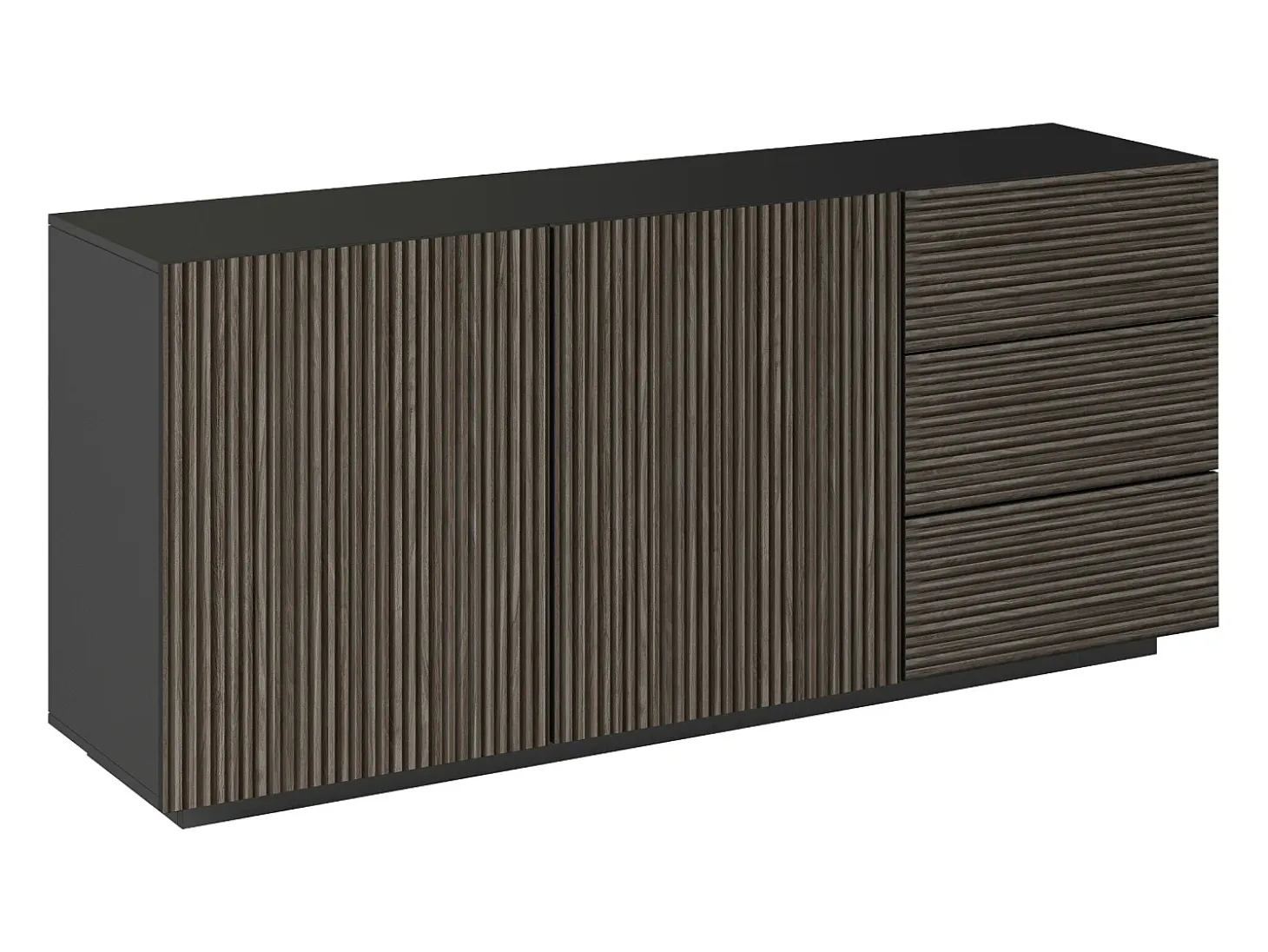 Aparador Coste con 2 puertas y 3 cajones, color antracita mate y madera oscura, 180 x 43 x 86 cm