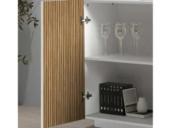 Aparador Coste con 4 puertas y 3 cajones en blanco mate y madera clara 220,1x43x86 cm