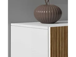 Aparador Coste con 2 puertas efecto canneté blanco mate y madera clara 120x43x126 cm