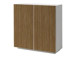 Aparador Coste con 2 puertas efecto canneté blanco mate y madera clara 120x43x126 cm