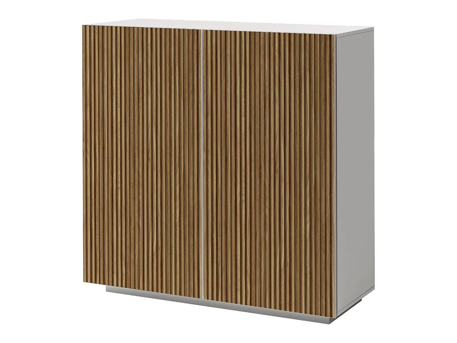 Aparador Coste con 2 puertas efecto canneté blanco mate y madera clara 120x43x126 cm