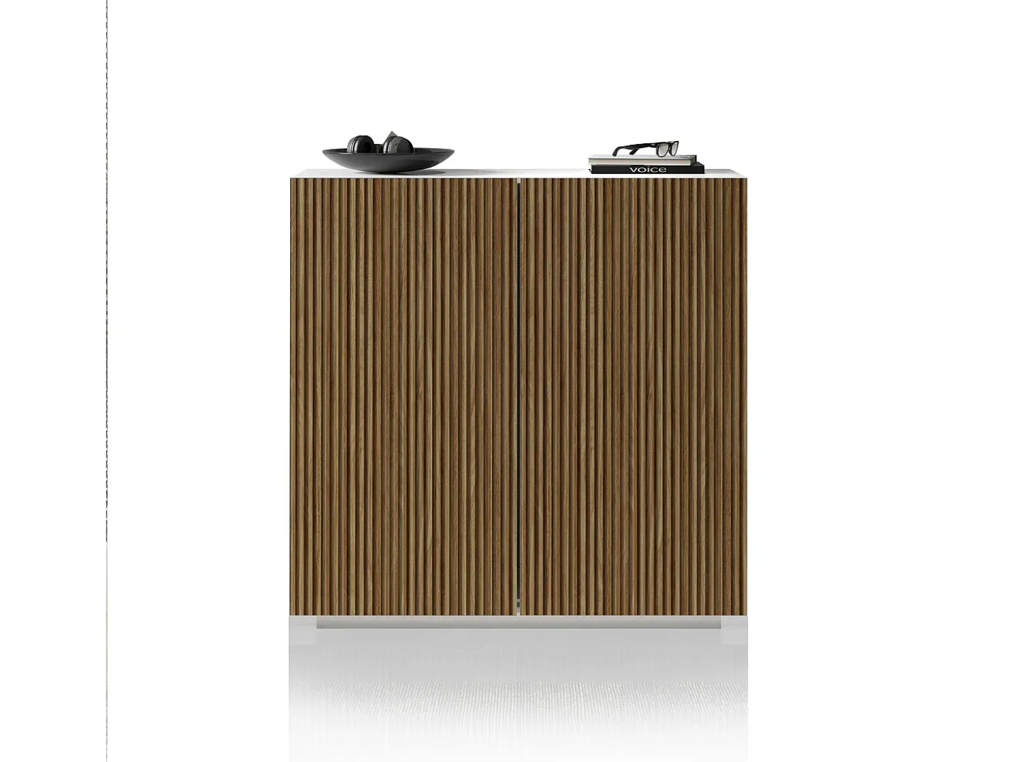 Aparador Coste con 2 puertas efecto canneté blanco mate y madera clara 120x43x126 cm