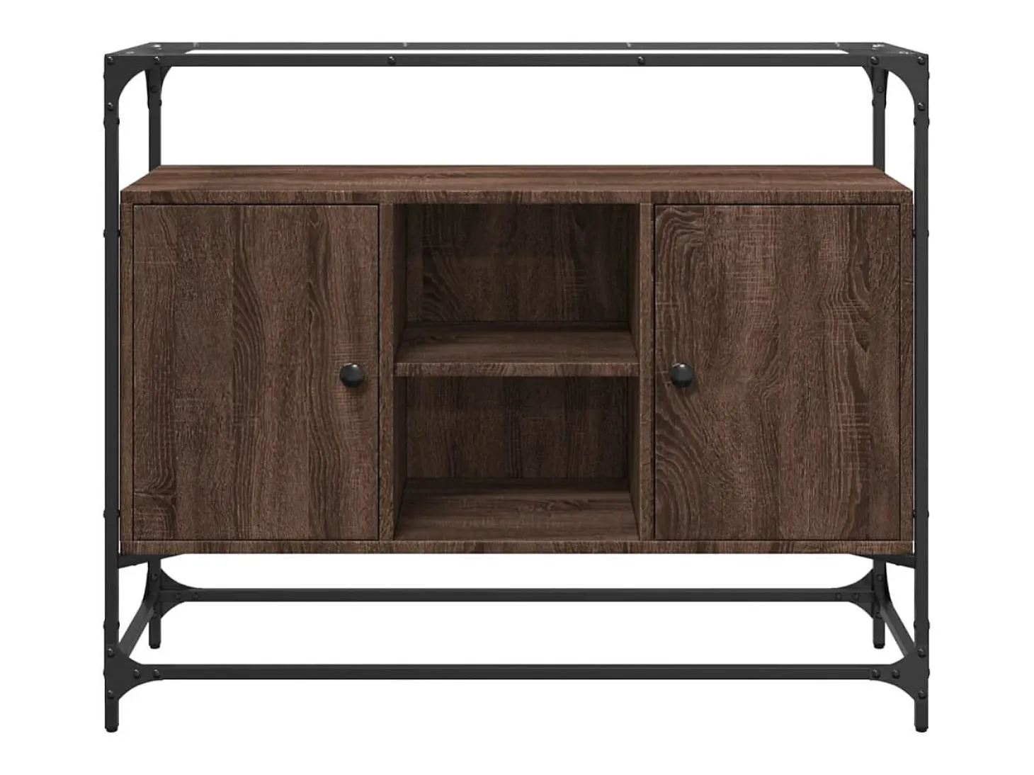 Aparador cristal y madera ingeniería marrón roble 98x35x81 cm
