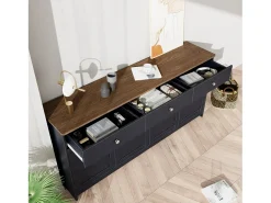 Aparador de 160 cm con 3 cajones y 4 puertas, tablero con veta de madera