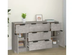 Aparador de 3 piezas de madera de ingeniería gris hormigón