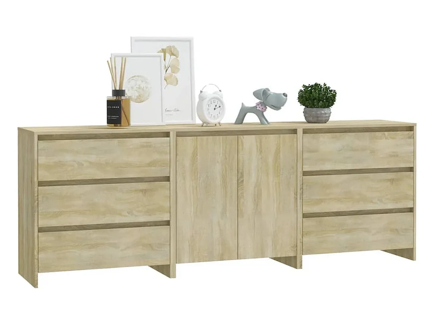 Aparador de 3 piezas madera manufacturada color roble Sonoma