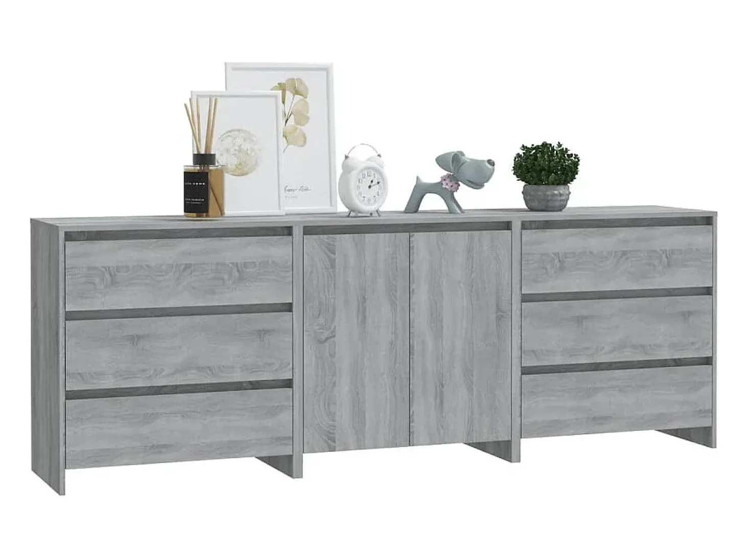 Aparador de 3 piezas madera manufacturada gris Sonoma