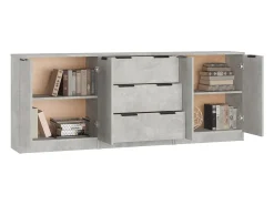 Aparador de 3 piezas madera contrachapada gris hormigón