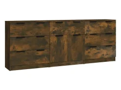 Aparador de 3 piezas madera contrachapada color roble ahumado