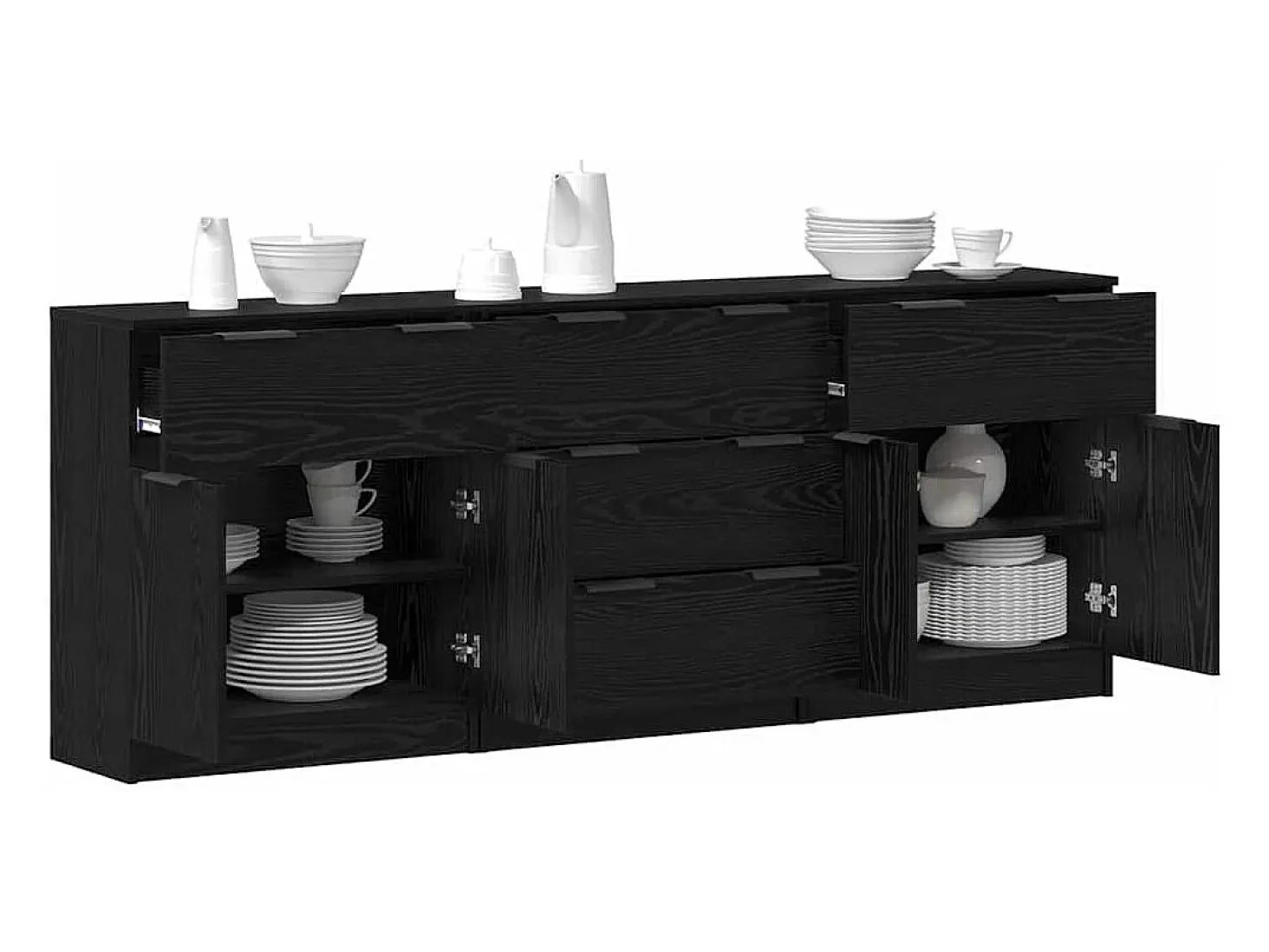 Aparador de 3 piezas Roble negro 60 x 30 x 70 cm Madera de ingeniería