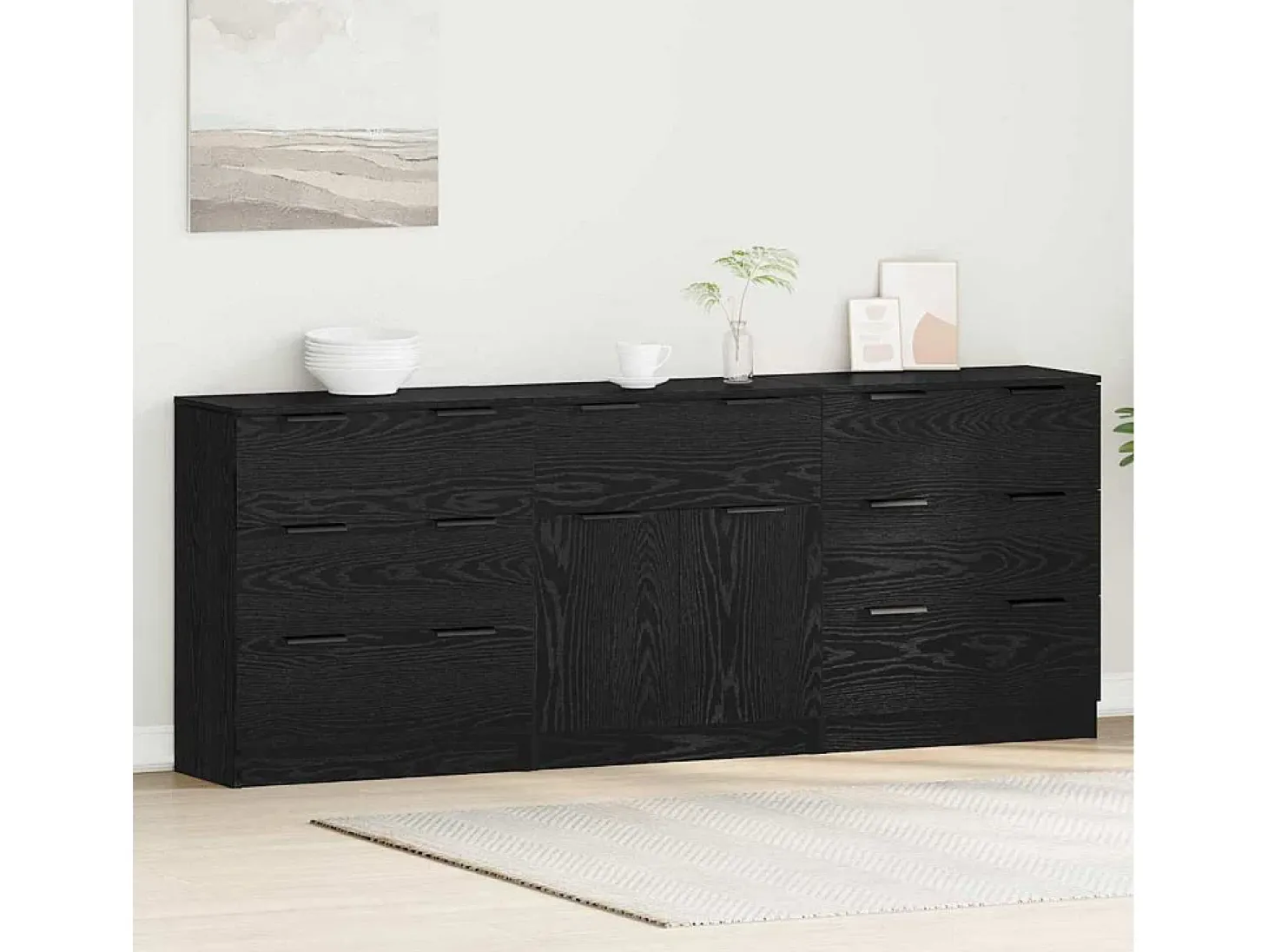Aparador de 3 piezas Roble negro 60 x 30 x 70 cm Madera de ingeniería