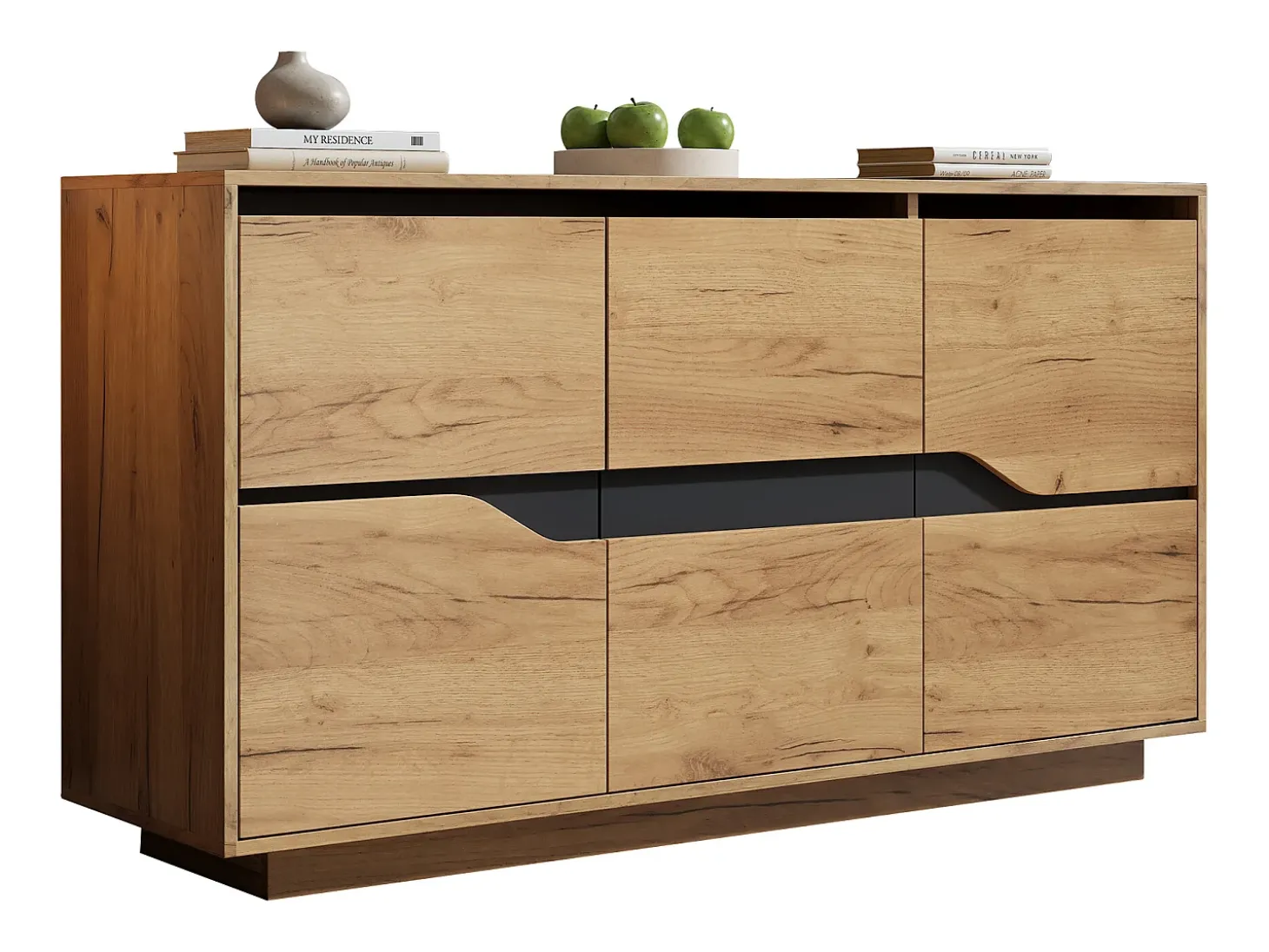 Aparador de 3 puertas - Mueble de comedor con 5 divisores regulables - madera + negro
