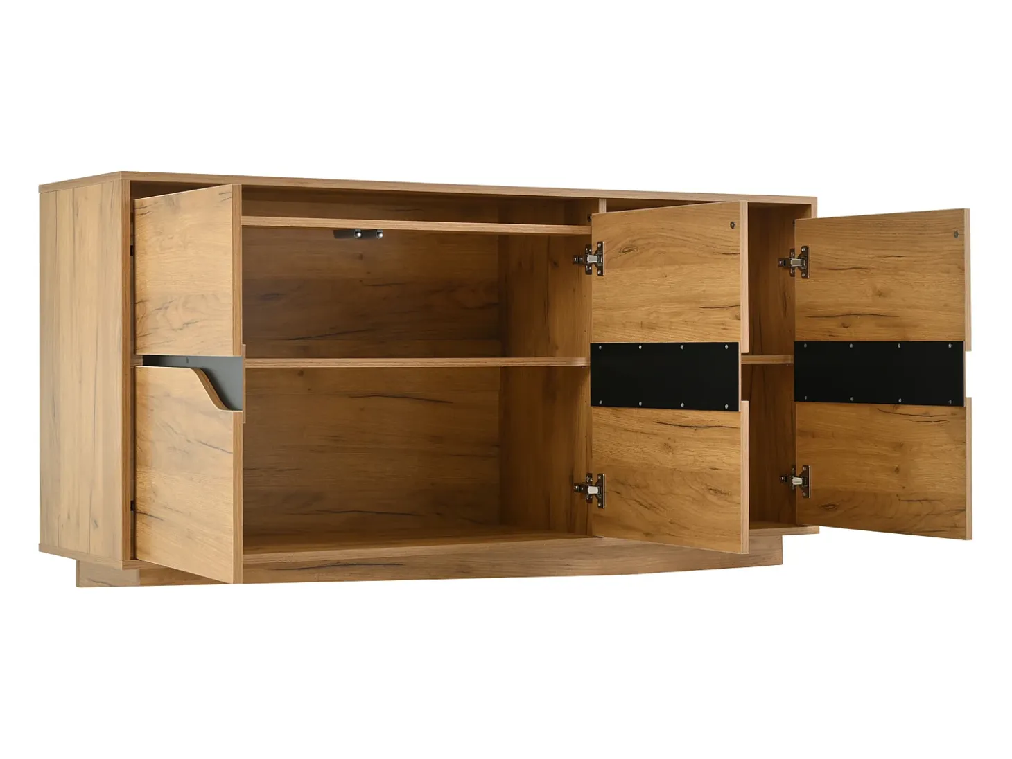 Aparador de 3 puertas - Mueble de comedor con 5 divisores regulables - madera + negro
