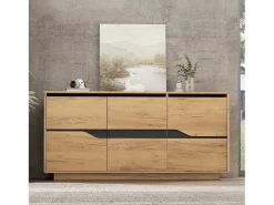 Aparador de 3 puertas - Mueble de comedor con 5 divisores regulables - madera + negro