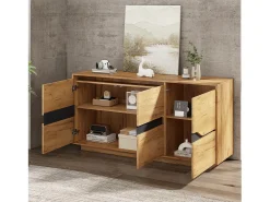 Aparador de 3 puertas - Mueble de comedor con 5 divisores regulables - madera + negro