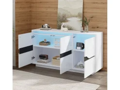 Aparador de 3 puertas - Mueble de comedor con 5 divisores regulables - blanco + negro