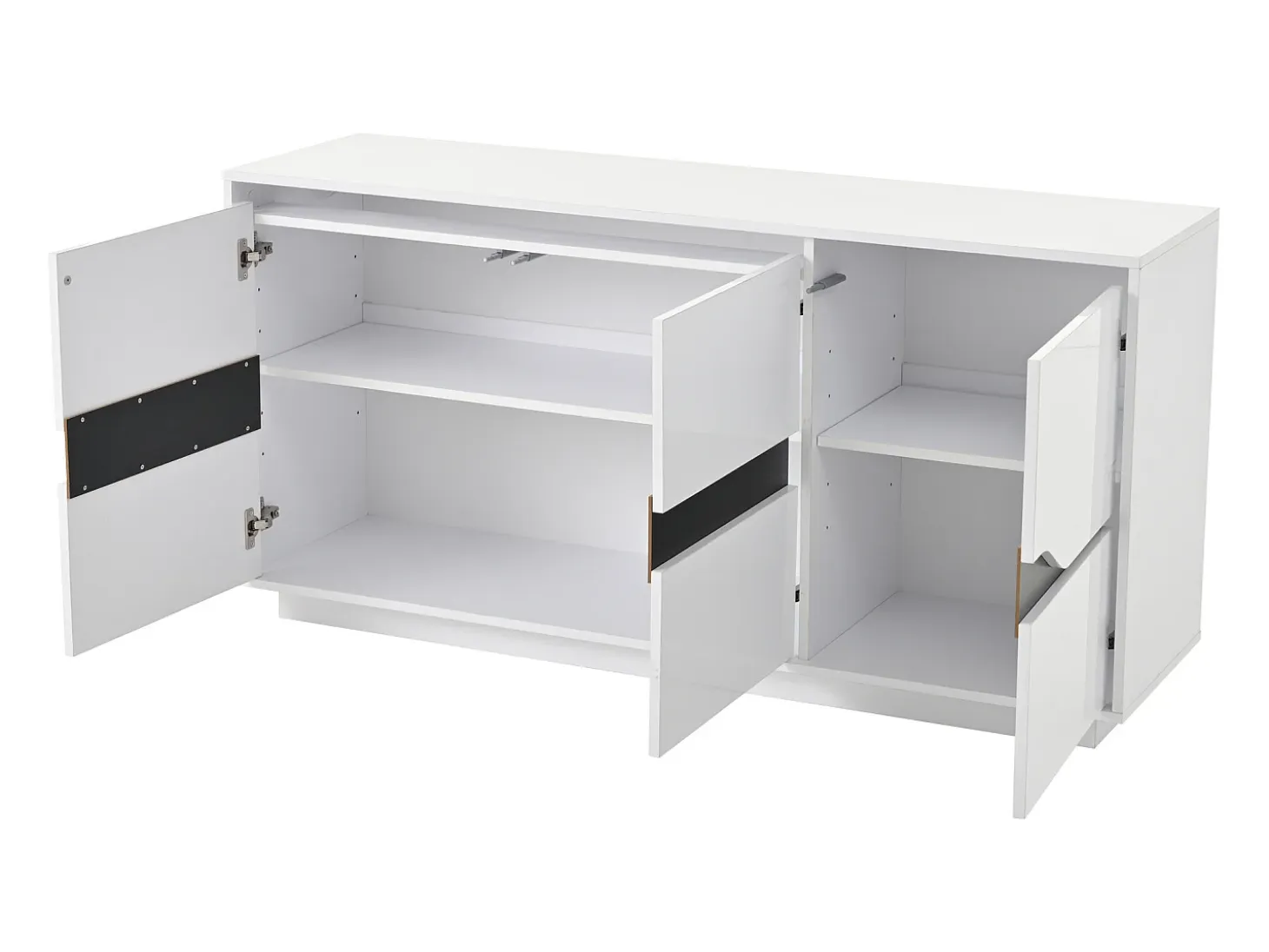 Aparador de 3 puertas - Mueble de comedor con 5 divisores regulables - blanco + negro