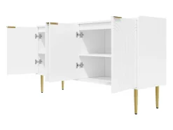 Aparador de 4 puertas - Patas metálicas doradas - Blanco 140x38x75cm