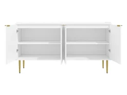 Aparador de 4 puertas - Patas metálicas doradas - Blanco 140x38x75cm