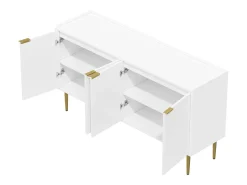 Aparador de 4 puertas - Patas metálicas doradas - Blanco 140x38x75cm