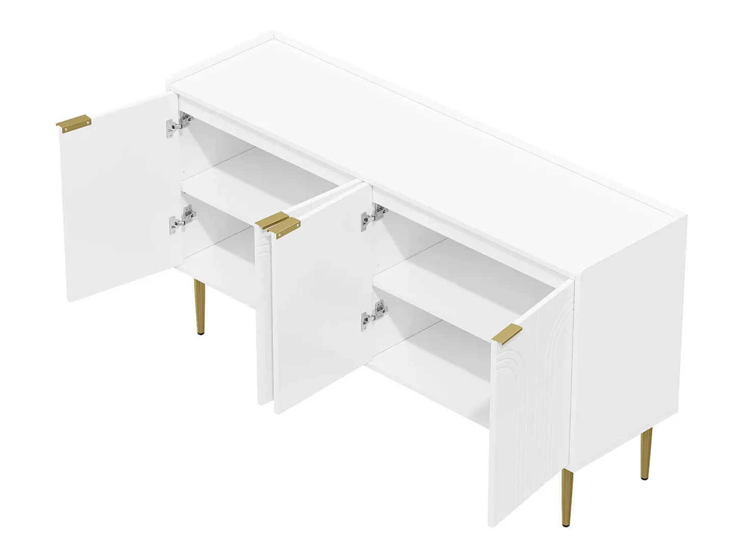 Aparador de 4 puertas - Patas metálicas doradas - Blanco 140x38x75cm