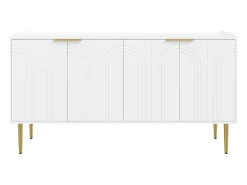 Aparador de 4 puertas - Patas metálicas doradas - Blanco 140x38x75cm