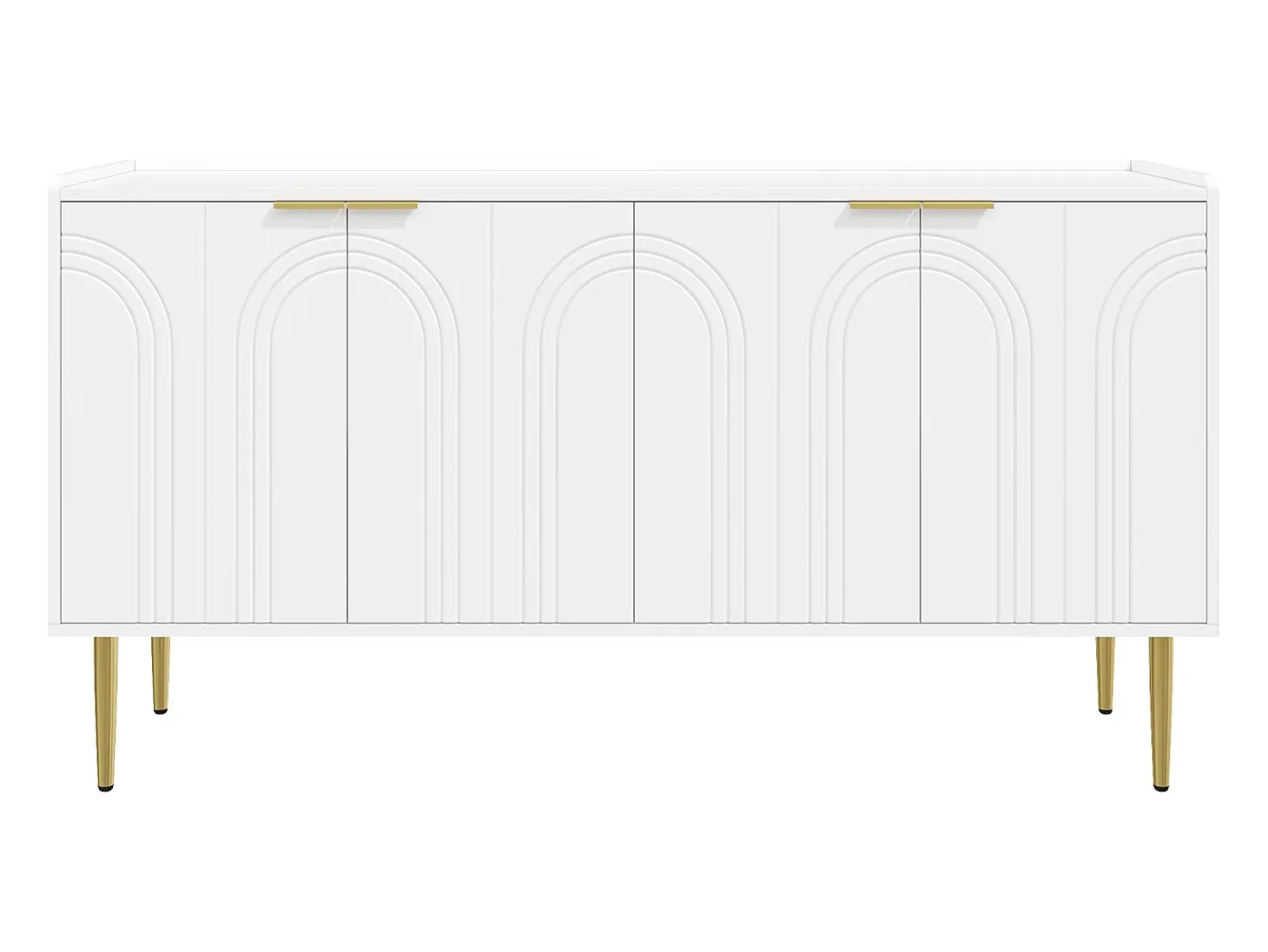 Aparador de 4 puertas - Patas metálicas doradas - Blanco 140x38x75cm