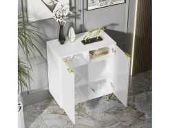 Aparador de 2 puertas, cómoda, diseño de esquina resistente a los golpes, 3 estantes, 6 compartimentos, 75 L x 40 P x 90 H, blanco