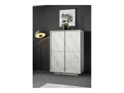 Aparador de 4 puertas, colección COLOMARMO, color blanco efecto mármol, ideal para su salón o comedor.