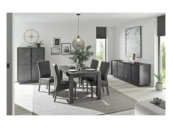 Aparador de 4 puertas, colección COLOMARMO, color negro efecto mármol, ideal para su sala de estar o comedor.