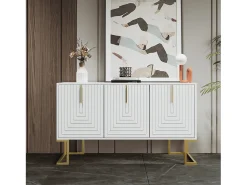 Aparador de 3 puertas con estantes regulables, puertas en forma de U y tiradores metálicos, MDF, blanco (138x40x80,5 cm)