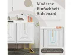 Aparador de 3 puertas con estantes regulables, puertas en forma de U y tiradores metálicos, MDF, blanco (138x40x80,5 cm)