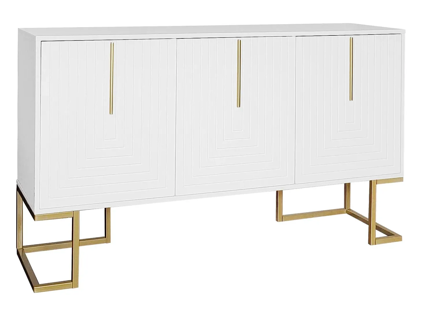 Aparador de 3 puertas con estantes regulables, puertas en forma de U y tiradores metálicos, MDF, blanco (138x40x80,5 cm)