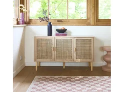 Aparador de 3 puertas con mimbre y efecto madera natural