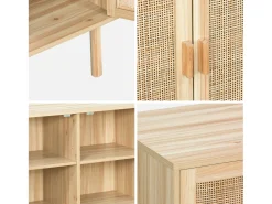 Aparador de 3 puertas con mimbre y efecto madera natural
