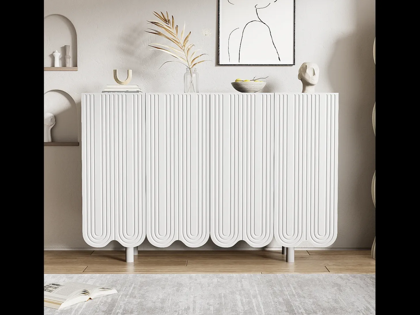 Aparador de 4 puertas con puertas en forma de lágrima - Blanco