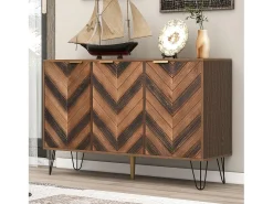 Aparador de 3 puertas, diseño elegante, puertas de madera y detalles dorados, MDF, natural y negro (120x38x76,5 cm)