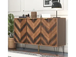 Aparador de 3 puertas, diseño elegante, puertas de madera y detalles dorados, MDF, natural y negro (120x38x76,5 cm)